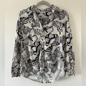 Jane + Delancey Black and White Butterfly Rayon/linen Button Down size medium